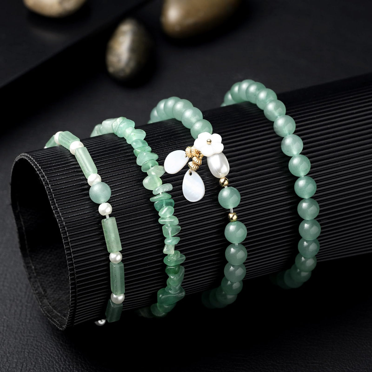 Landical 4 Pcs Jade Bracelet for Women Good Luck Wealth Green Aventurine Bracelet 8 mm Stretch Dongling Jade Beaded Spiritual Gift
