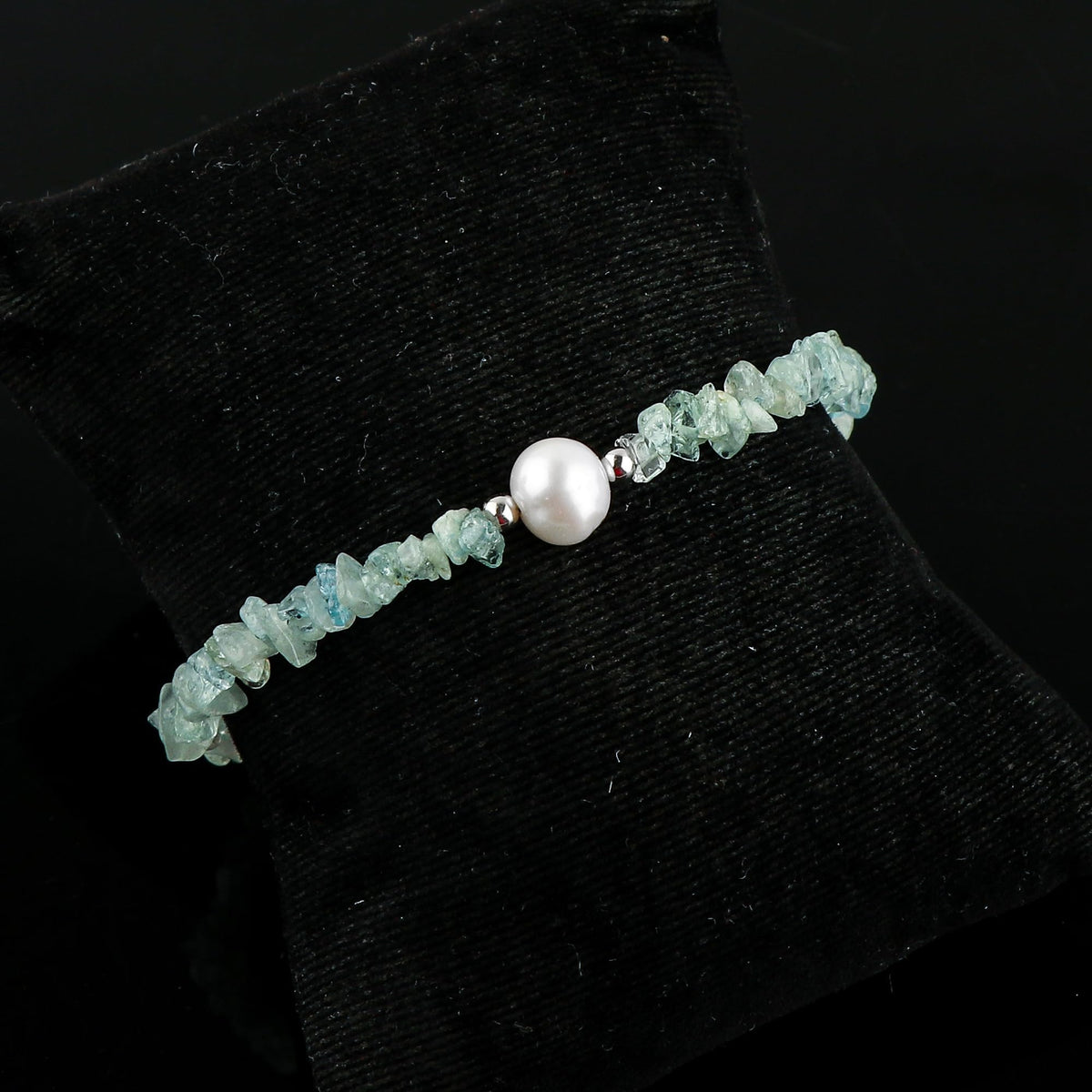 CRYSTALIS Natural Aquamarine Beads Slider Bolo Bracelet with Elegant Pearl, Uncut Chips Nuggets Crystals, Chakra Healing Gemstone, Women Jewelry, 925 Sterling Silver Slider 10 inch