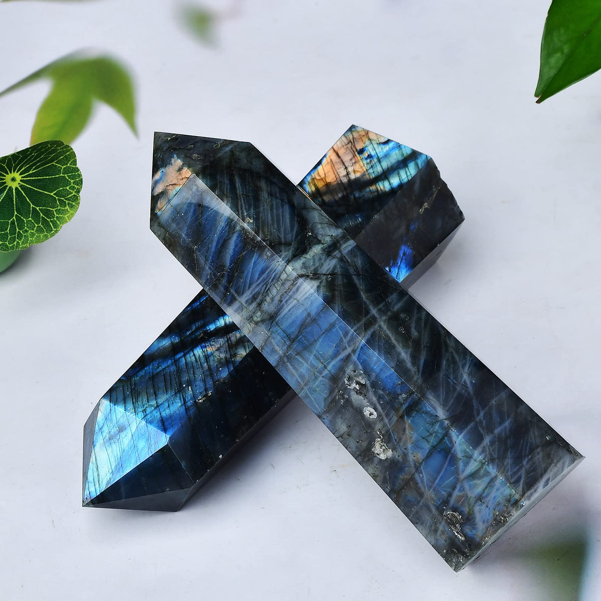 FZBHRO Large Labradorite Towers Crystal Point Obelisk 6 Faceted Healing Crystal Stone Wand for Meditation Gift 0.8-1.3 Pound
