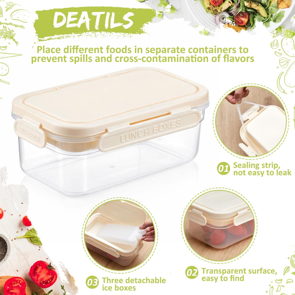 3 Sets Snackle Box with Removable Reusable Ice Pack, Separate Food Containers No Mixing Smells, Clear Cooling Charcuterie Lunch Box Organizer Bulk for Meal Prep, Travel, Beach & Picnic, Outdoor Party