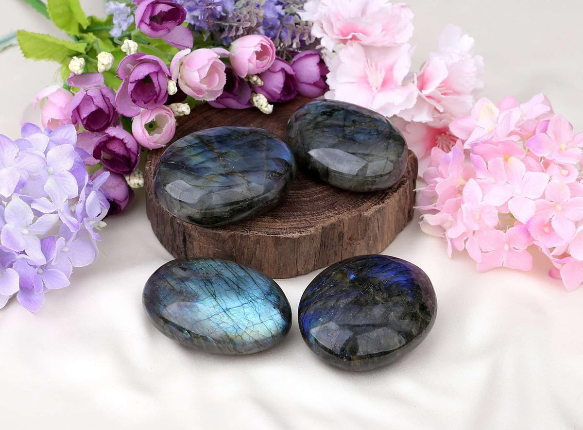 LAIDANLA Labradorite Large Palm Stone Healing Crystals 2.2-2.4" Natural Gemstones Calming Effects Energy Balancing Reiki Polished Irregular Worry Stone Cleansing Protection Crystal Grid Gifts 1PC