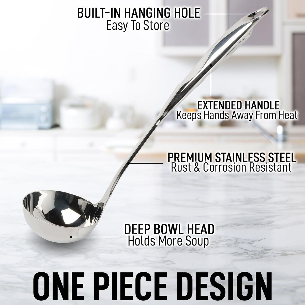 Zulay Kitchen Stainless Steel Soup Ladle - 13” Large Ladle for Soups, Stews & Sauces - Durable, Heat-Resistant, Rust-Proof & Dishwasher Safe Kitchen Utensil with Ergonomic Handle
