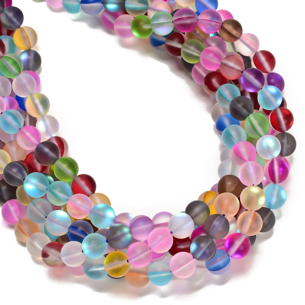6mm Matte Mixed Color Mermaid Aurora Crystal Glass Bead, Glitter Round Synthetic Moonstone Beads for Jewelry Making Bracelets
