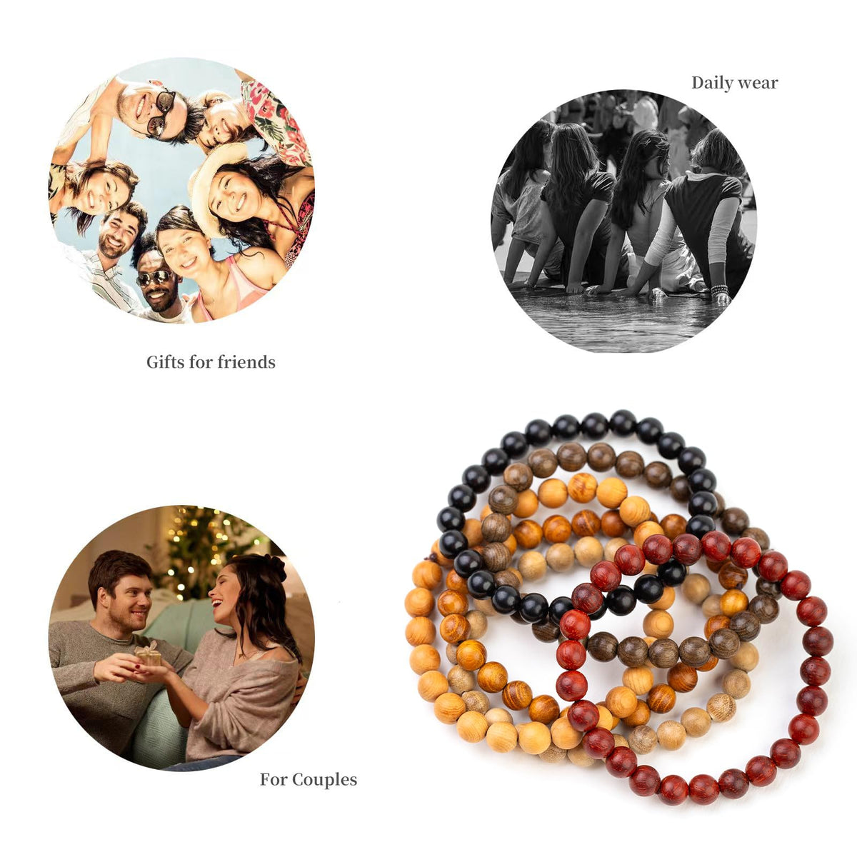 Lqdcyyat 6Pcs 8mm Wooden Beaded Bracelet Bangle for Men and Women Elastic
