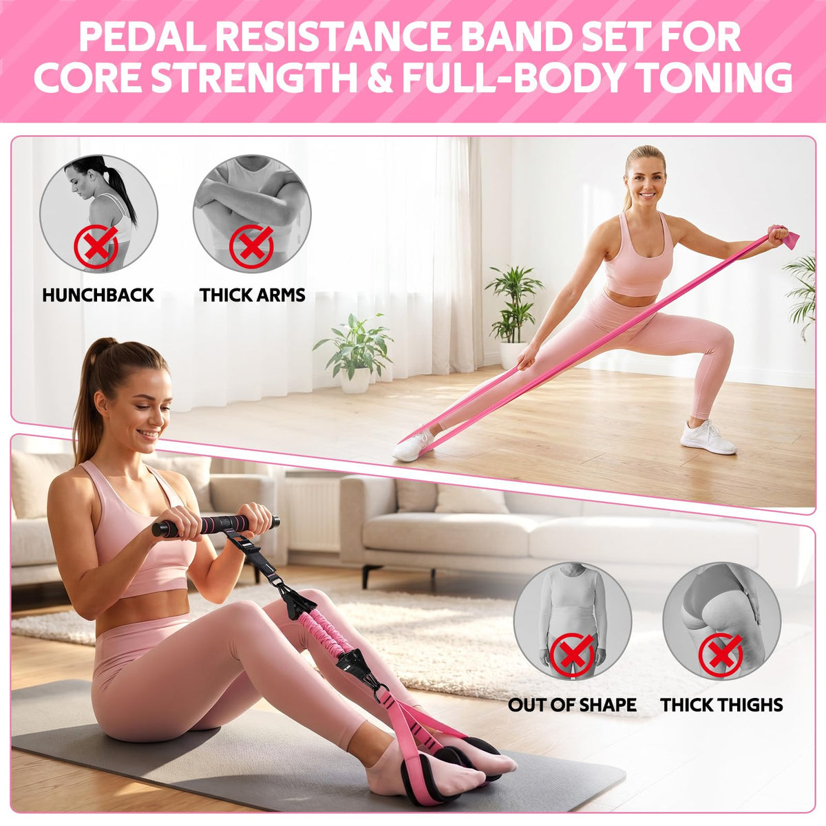2026 Upgraded Pedal Resistance Bands with Handles, 14-in-1 Multifunction Exercise Bands & Pilates Kit Fitness Equipment Set for Core/ABS, Slimming Training & Physical Therapy