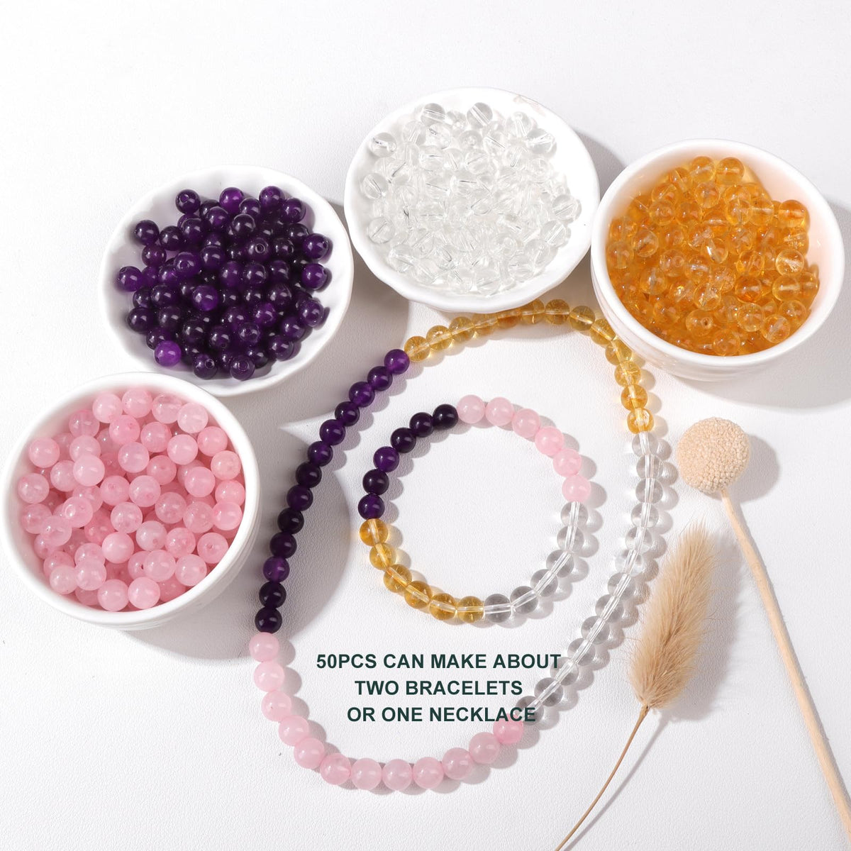 Risyfjew 50PCS 8mm Natural Amethyst Beads Gemstone Round Loose Beads for Jewelry Making Chakra Crystal Stone Beads for Bracelets Necklace Earrings Making Supplies (50pcs/Strand)