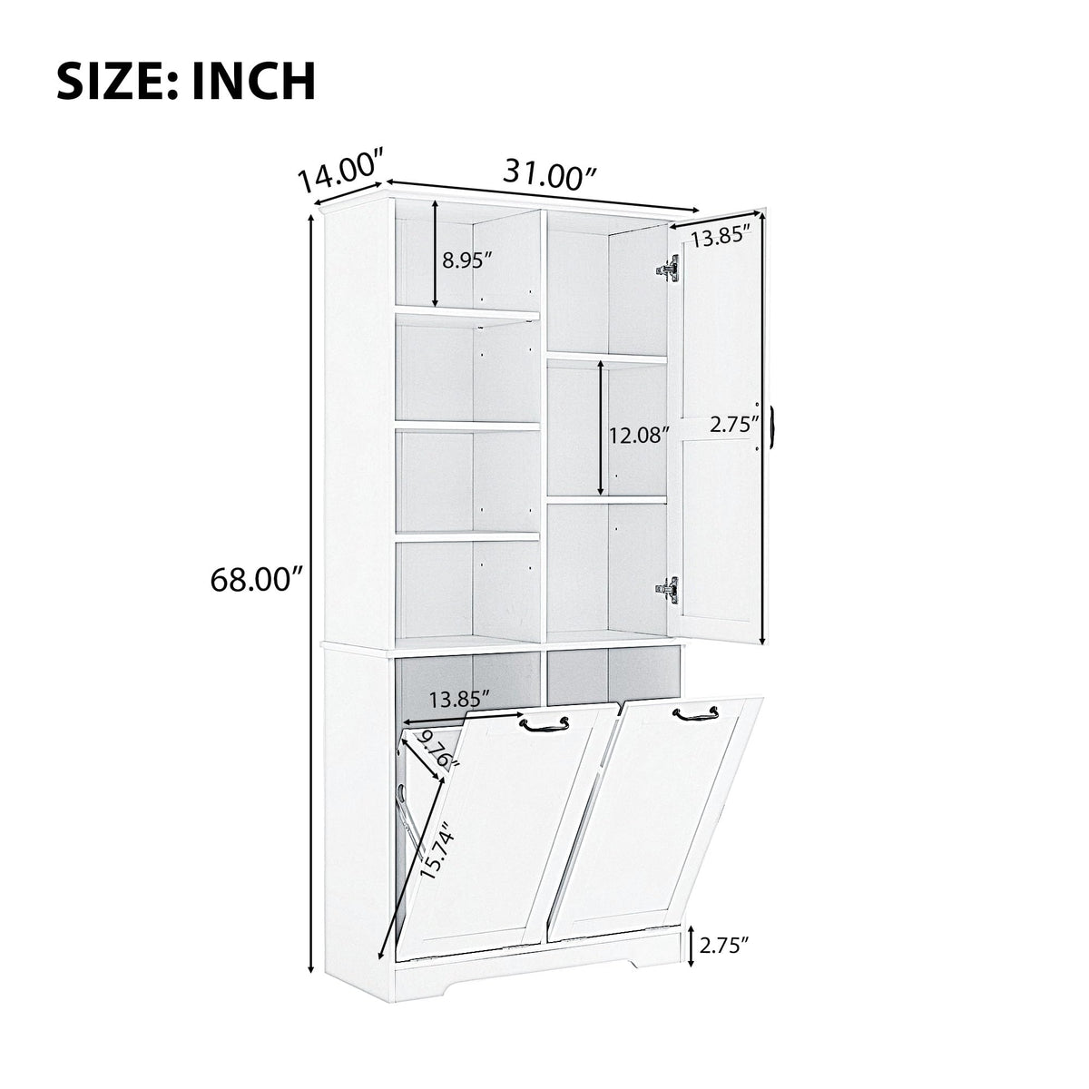 Merax Cabinet with Tilt-Out Laundry Hamper Basket, Tall Bathroom Storage Organizer Linen with Open Shelf for Home, Freestanding, White