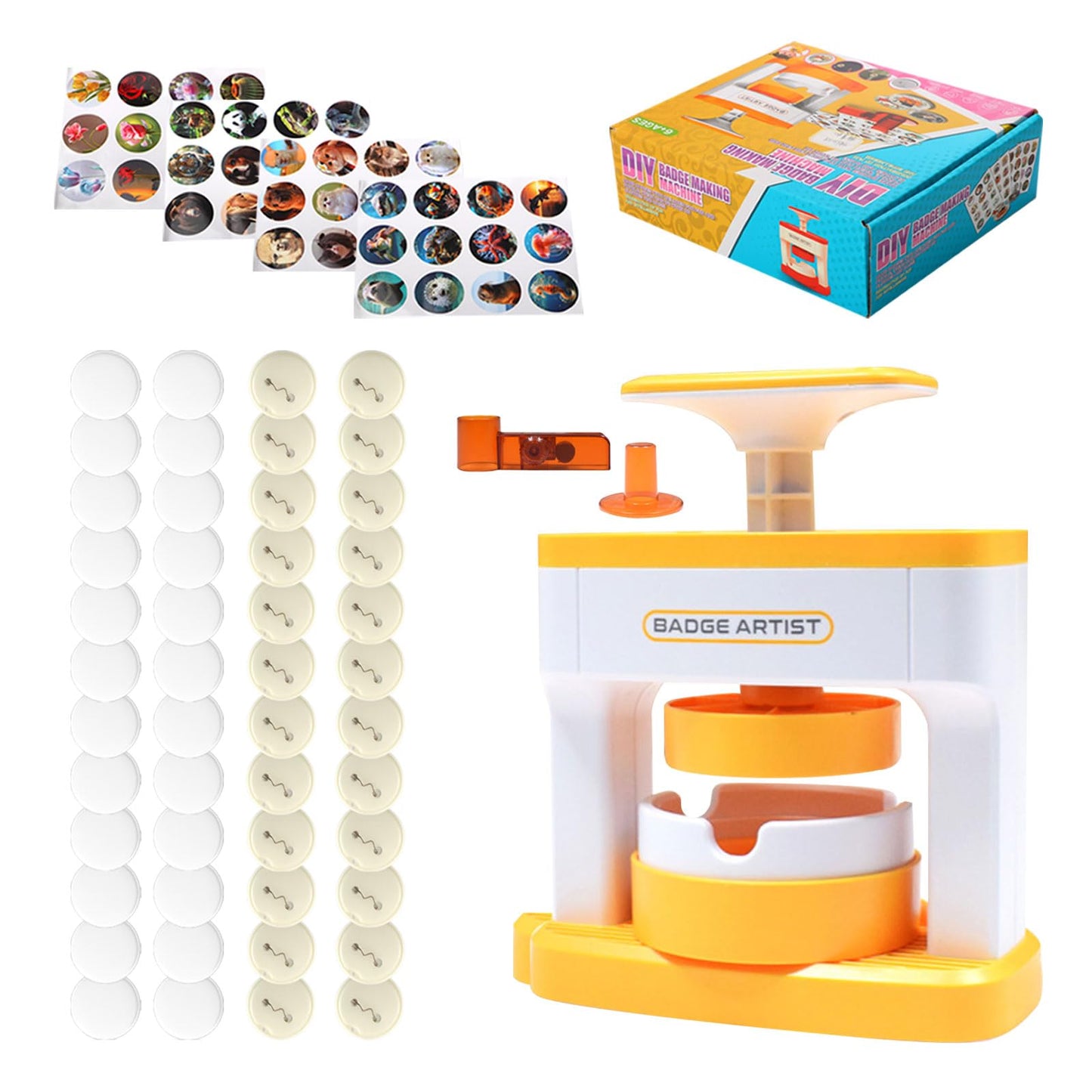 Button Maker Machine,2.71inch Pin Maker Machine with 48 pcs Button Parts,DIY Pin Button Maker Press Machine with Blank Round Sheet,Badge Protective Cover, Circle Cutter,Magic Book Present Box