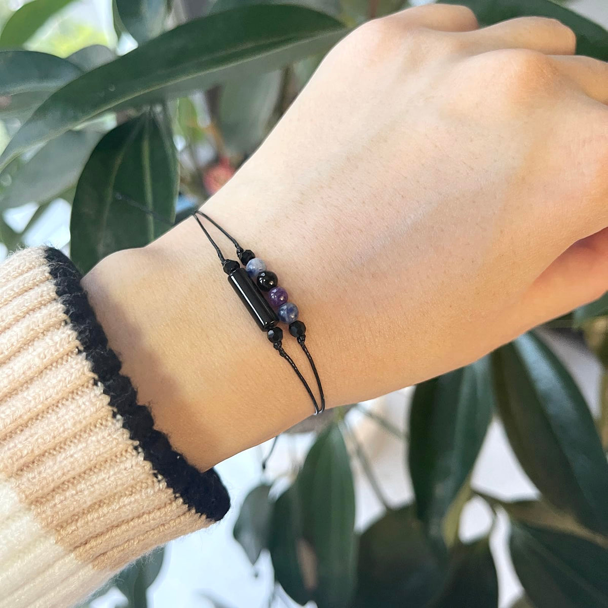 MTJAHPS Protection Bracelet, empath protection, black obsidian Crystals and Healing Stones Bracelet for Women ，Luck ，Anxiety and Stress Clam Bracelet (Anxiety and Stress-1)