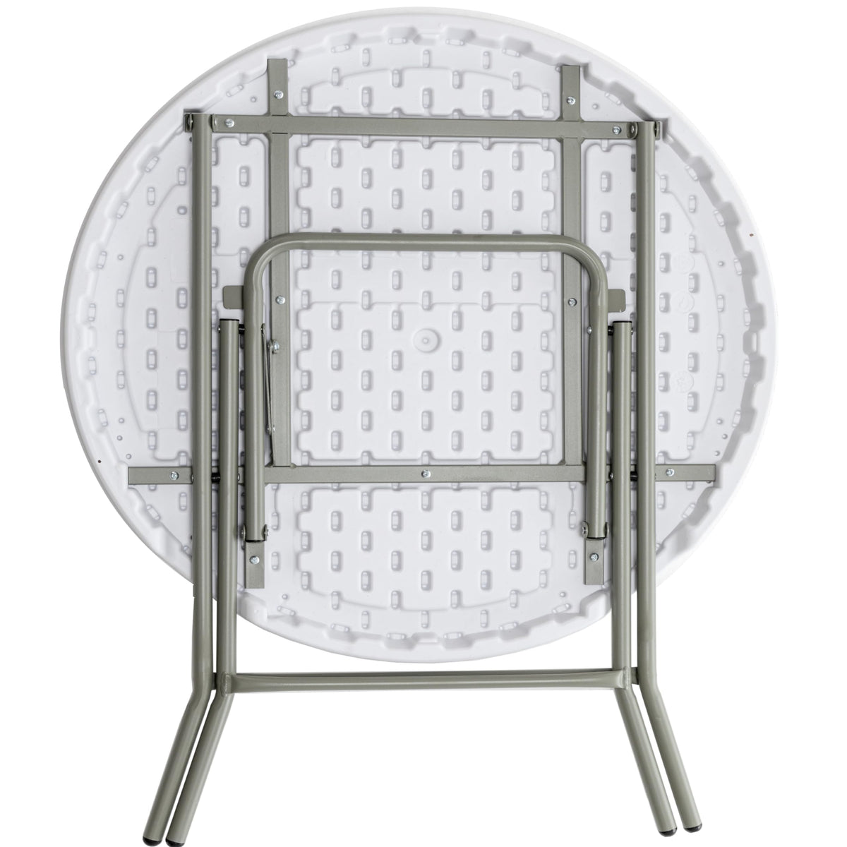 BTEXPERT Set of 5, White 2.63 Foot Round Plastic Folding 30" Height Commercial Portable for Banquet Card Plastic Coffee Dining Wedding Party Event Home Kitchen Indoor Outdoor Thick Top Metal Frame