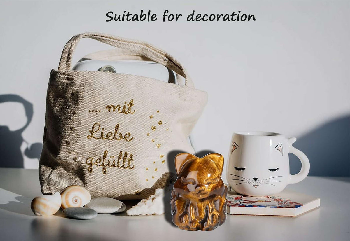 LAIDANLA 2" Tiger's Eye Fox Figurine Healing Crystals Fox Statue Hand Carved Natural Gemstone Polished Reiki Spiritual Pocket Animal Sculpture Home Office Room Desk Decor