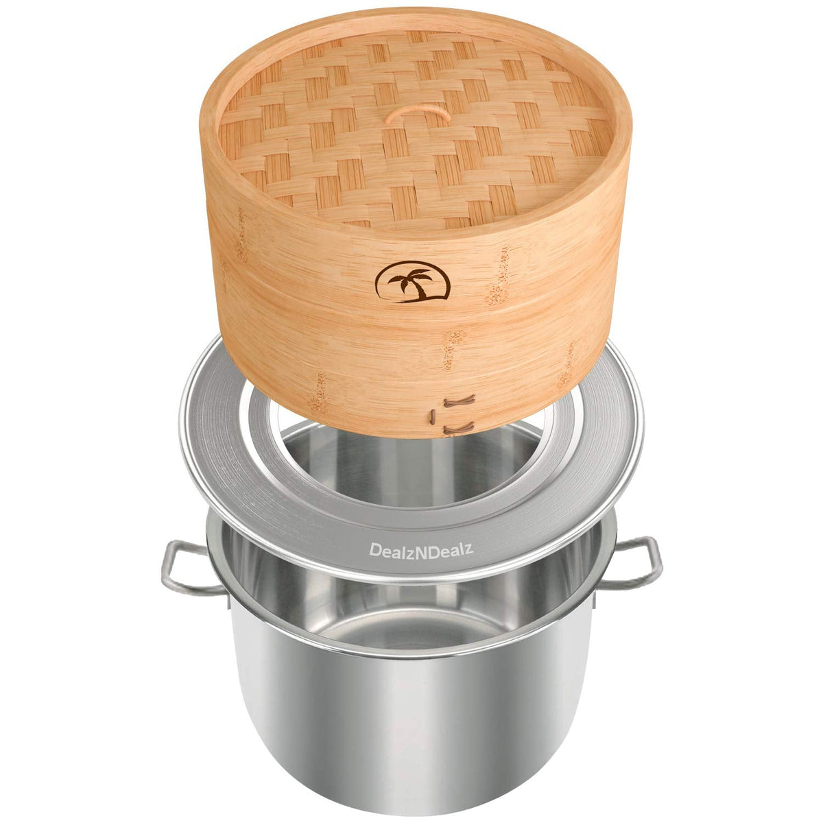 DEALZNDEALZ Bamboo Steamer Ring Adapter | Fits 8" to 13" Bamboo Steamer Basket | Stainless Steel Steaming Ring for Dumplings, Dim Sum, Veggies, and Cooking Essentials