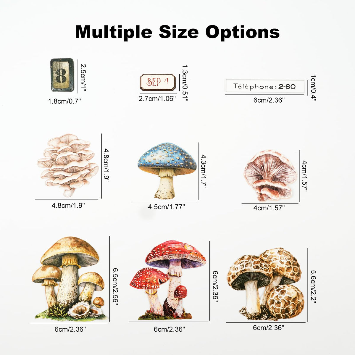 Moriquill 150PCS Mushroom & Text Label Stickers Set, Retro Botanical Specimen Die-Cut Pack – Writable White Kraft, Peel & Stick for Scrapbooking Journals Collage DIY Crafts Décor