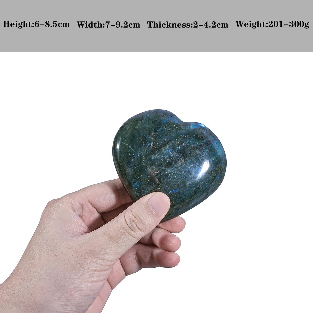 Nupuyai 2.36"-3.35" Natural Labradorite Heart Stone, Polished Worry Palm Stone for Anxiety Relief, Reiki Healing Crystal Meditation & Positive Energy Feng Shui Decor for Home Office, 201g-300g