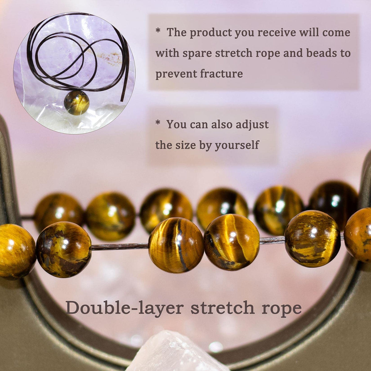 DAZCOLO 8mm Natural Gemstone Stretch Bracelet, Handmade Unisex Crystal Bracelets for Meditation, Yoga, Spiritual Healing & Positive Energy (Golden Tiger Eye)
