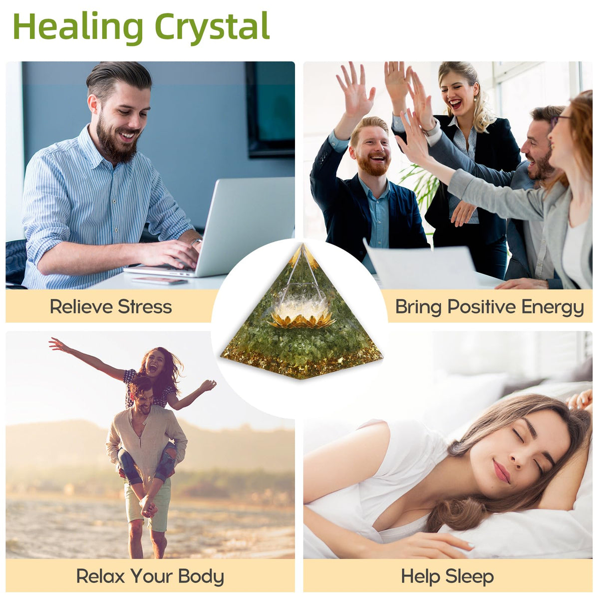 Hopeseed Orgone Pyramid for Positive Energy, Orgonite Natural Peridot&White Crystal Healing Crystals Pyramid for Reduce Stress Chakra Reiki Healing Meditation Cleanses the Mind and Boosts Confidence