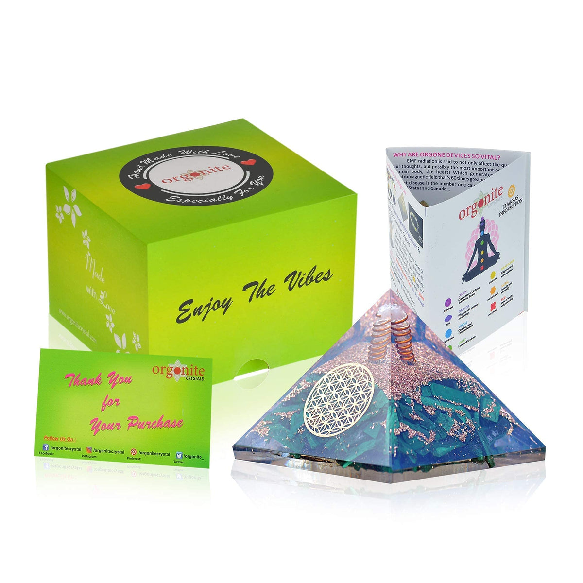 Orgonite Crystal Malachite Pyramid – Positive Energy Crystals Promote Chakra Healing to Enhance Spiritual Growth and Visionary Powers
