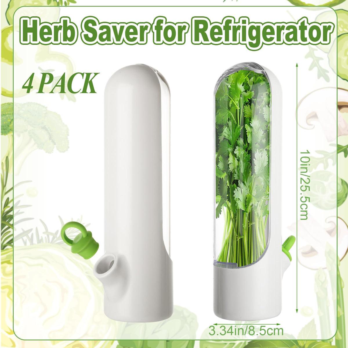 LDHHYH 4 PCS Fresh Herb Keeper for Refrigerator, Herb Saver for Refrigerator, Cilantro Containers for Fridge, Herb Storage Containers for Cilantro Asparagus Mint Rosemary Parsley Basil for 2-3 Weeks