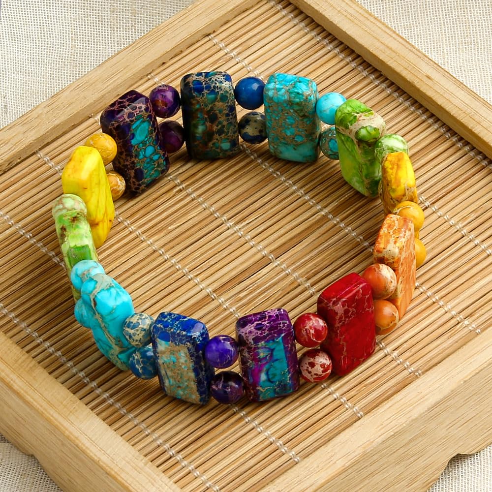 Yomisa Chakra Bracelets for Women,Healing Meditation 7 Chakras Stone Beaded Bracelet for Womens,Natural Handmade Boho Friendship Bracelets Bohemian Western Jewelry Rainbow Stretch Bead Bracelet Gifts