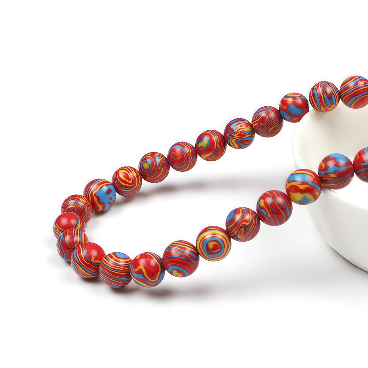 MJDCB Synthesis Colour Malachite Beads Beautiful Fashion Round Stone Beads for DIY Jewelry Making 15" (8mm, Blue - red - Yellow)