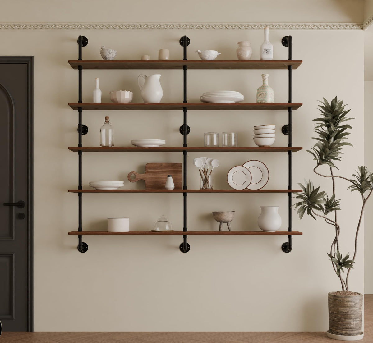HDDFER Industrial Pipe Shelf Shelving Bookcase, Wall Mounted Rustic Bookshelf 60 Inch, Floating Bookshelves for Wall,Retro Wood Metal Pipe Industrial Shelves for Living Room
