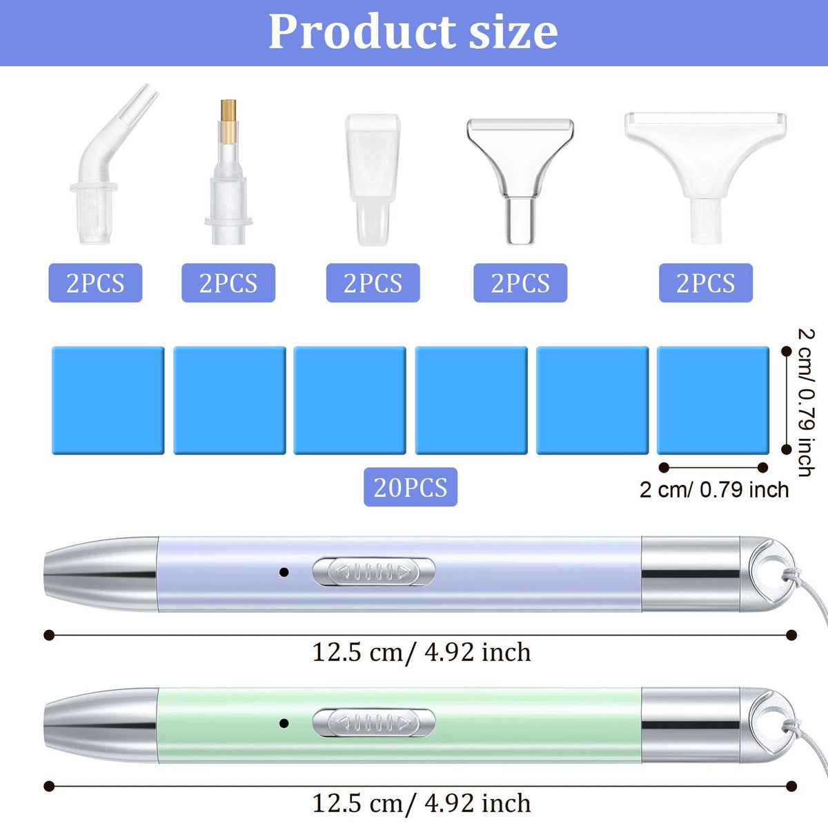Zonon 2 Pieces LED Diamond Painting Pen 5d USB Rechargeable Lighting Point Drill Pen with 10 Head and 20 Glue Clay for DIY Handicraft(Green, Purple)