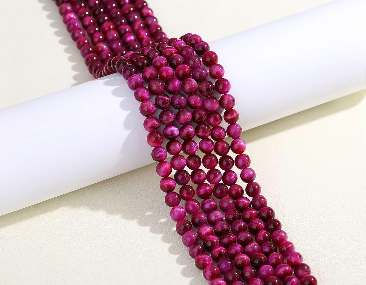 LAIDANLA Rose Pink Tiger Eye Stone 8mm Natural Stone Beads Round Loose Gemstone Beads for DIY Bracelet Necklace Earrings Jewelry Making Polishing Beading Crystal 96PCS 2 Strand 32"