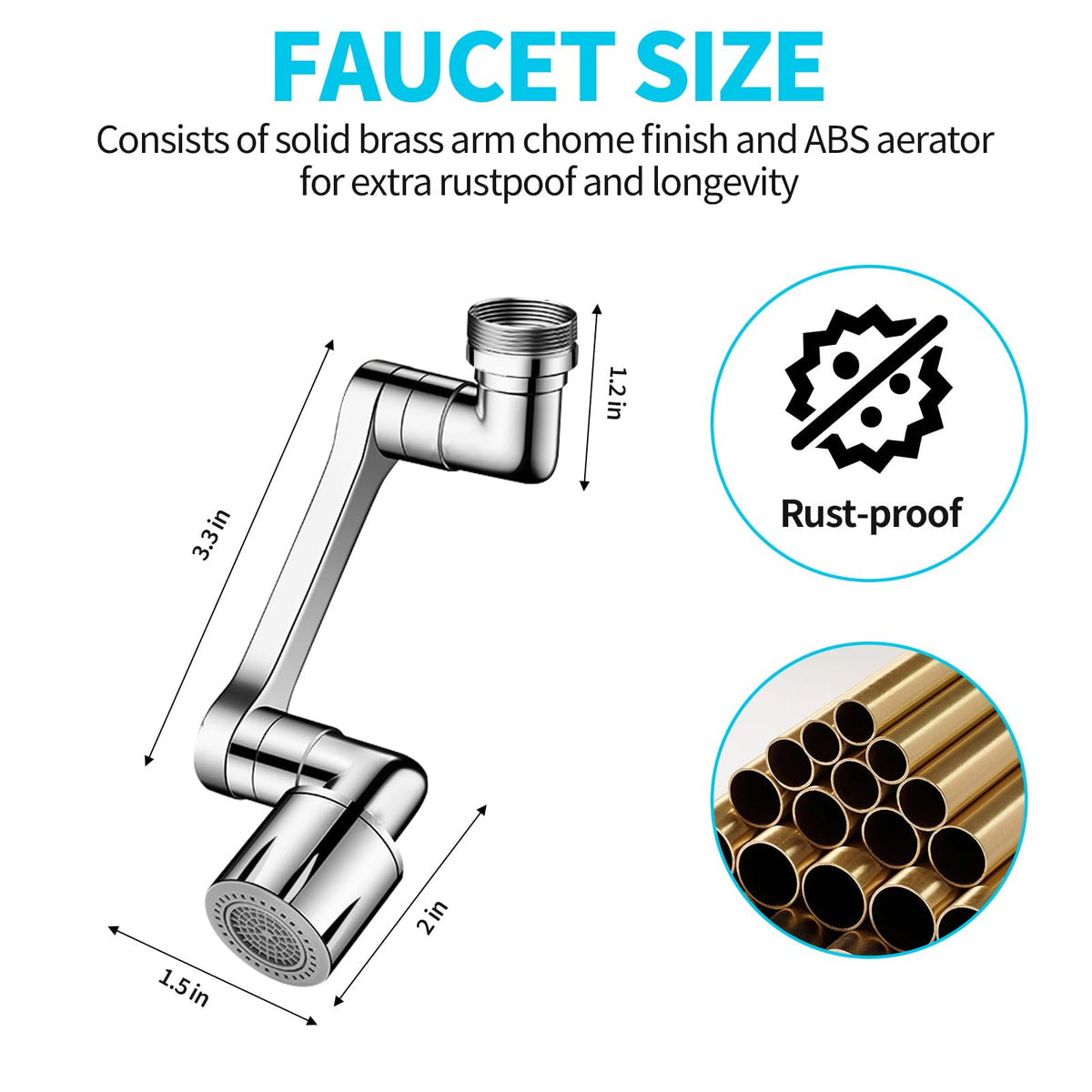 1440° Swivel Faucet Extender Sink Aerator 2 Mode Splash Water Filter Extension Kitchen Bathroom 360° Rotatable Spray Attachment Multifunctional Universal Robotic Arm Wash Hand Hair