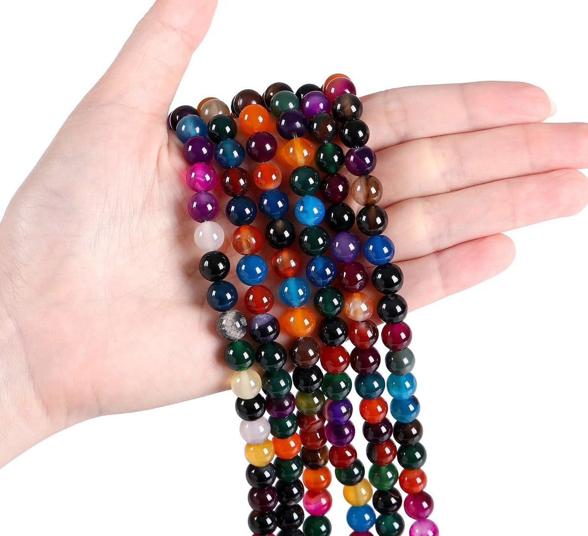 LAIDANLA Colorful Agate 6mm Natural Stone Beads Round Loose Gemstone Stone Beads for DIY Bracelet Necklace Earrings Jewelry Making Polishing Genuine Real Beading Crystal 96PCS 2 Strand 32"