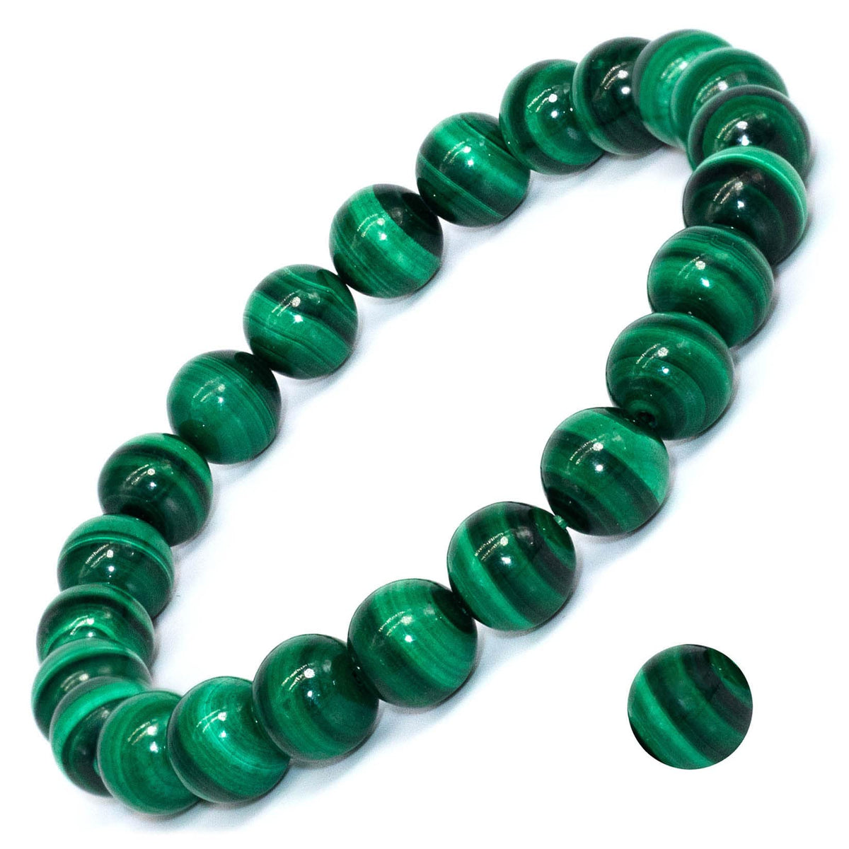 DAZCOLO 8mm Natural Gemstone Stretch Bracelet, Handmade Unisex Crystal Bracelets for Meditation, Yoga, Spiritual Healing & Positive Energy (Malachite)