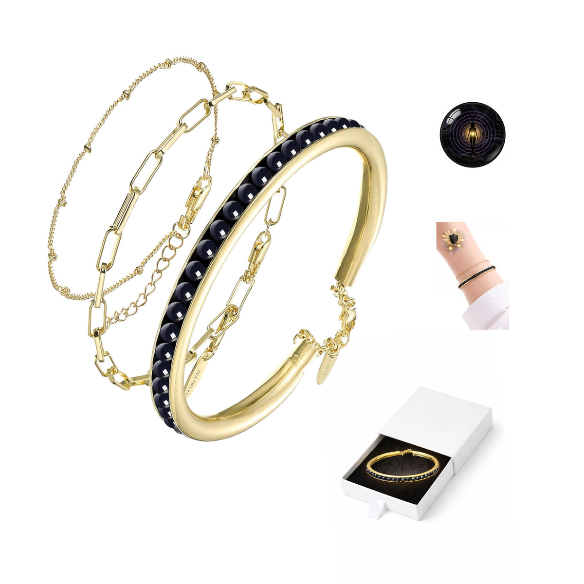 ZEETNIVI Intentional Healing Stones Bracelet for Women, 3PCS Layered Set with Semi‑Precious Stone Beads, Inspirational Jewelry for Calm Rituals & Emotional Balance