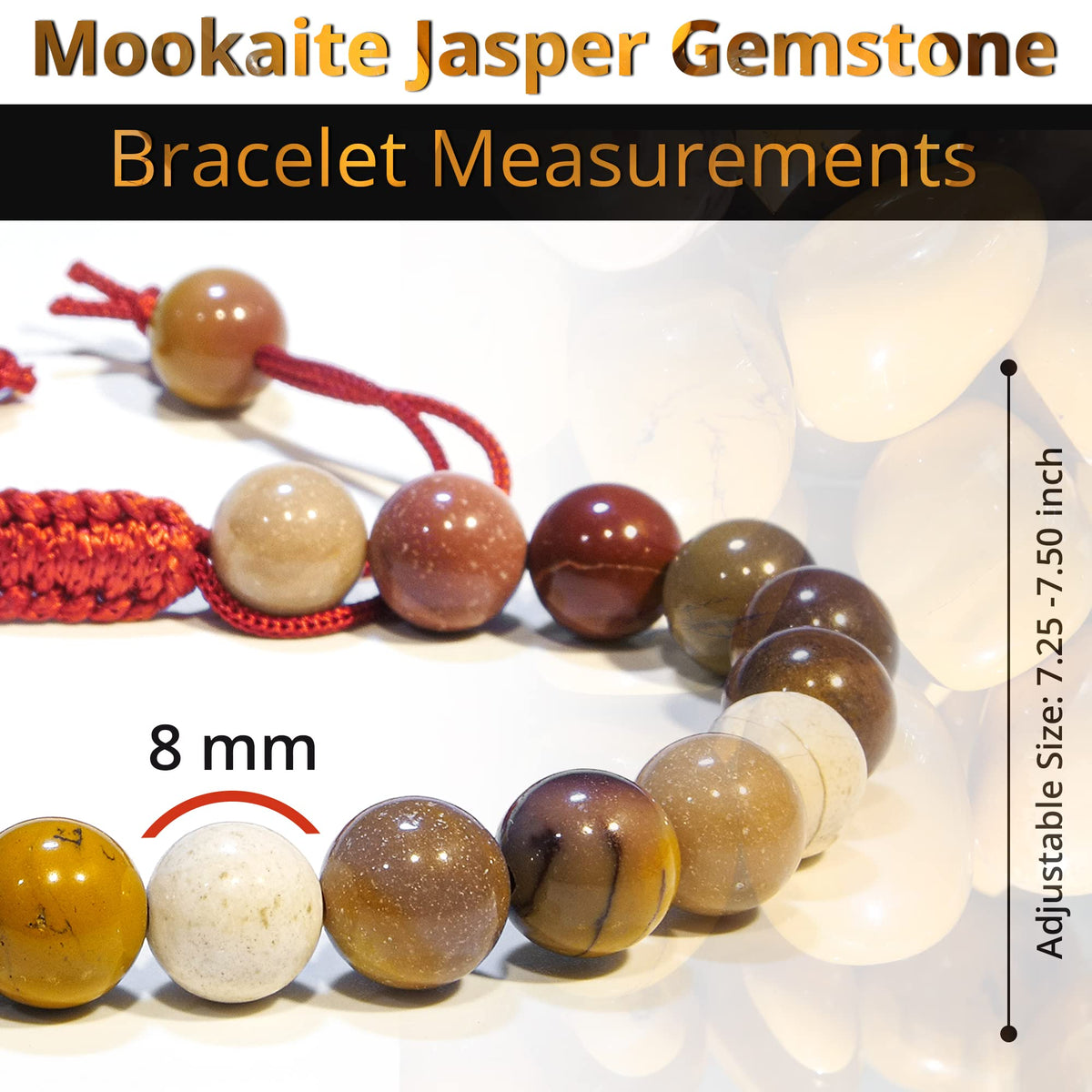 ANAYA AGATE Healing Crystal Bracelet – Chic Gemstone Bracelet for Men and Women – 8mm Round Bead Bracelets for Spiritual Healing, Protection, Positive Energy - Mookaite jasper