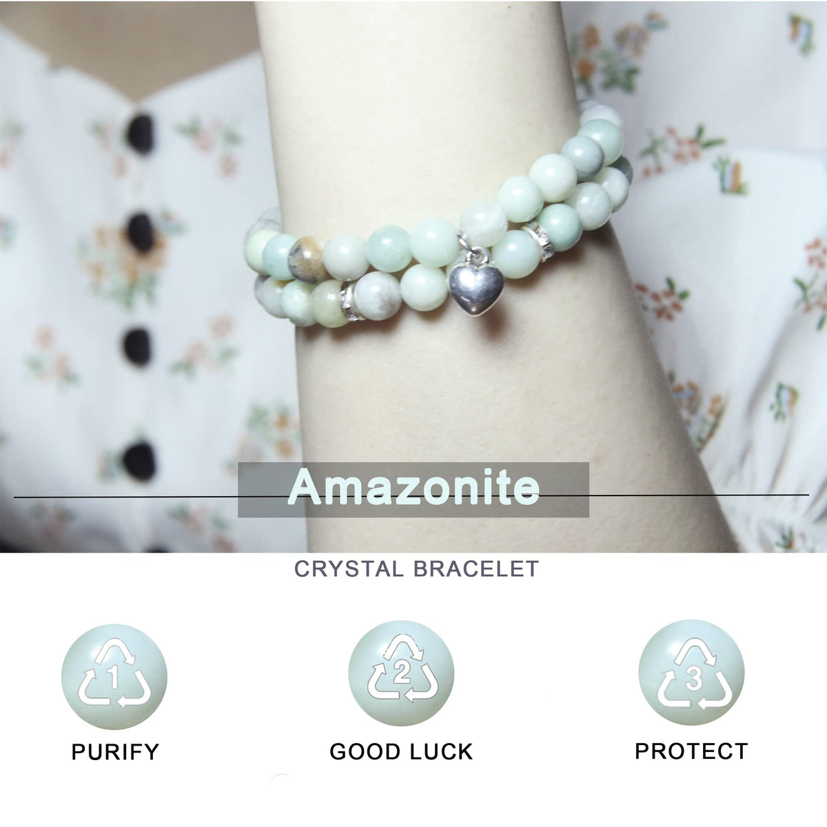 GDLKPYHS Healing Bracelets for Women - Amazonite Bracelet - Healing Prayers Crystal Bracelet, 8mm Natural Stone Stress Relief Yoga Beads Get Well Soon Gifts
