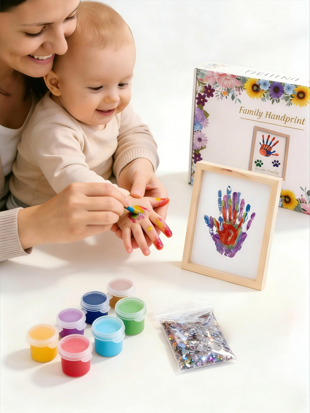 Hand Casting Kit for Family – DIY Hand Mold Kit with Natural Wood Frame, Non-Toxic Paints, Baby Handprint & Footprint Kit for New Parents, Couples, Adoption Gifts (Wood)