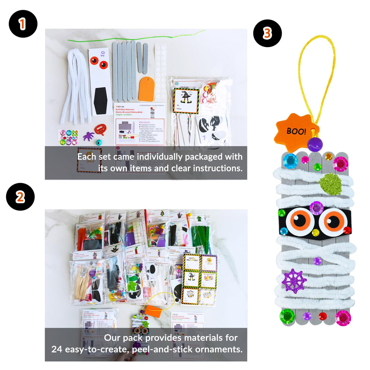 Winlyn 24 Sets Halloween Crafts Kits Fall Crafts DIY Craft Stick Halloween Ornaments Decorations Art Set Jack-O’-Lantern Ghost Foam Stickers Arts and Crafts for Kids Classroom Activities Party Favors