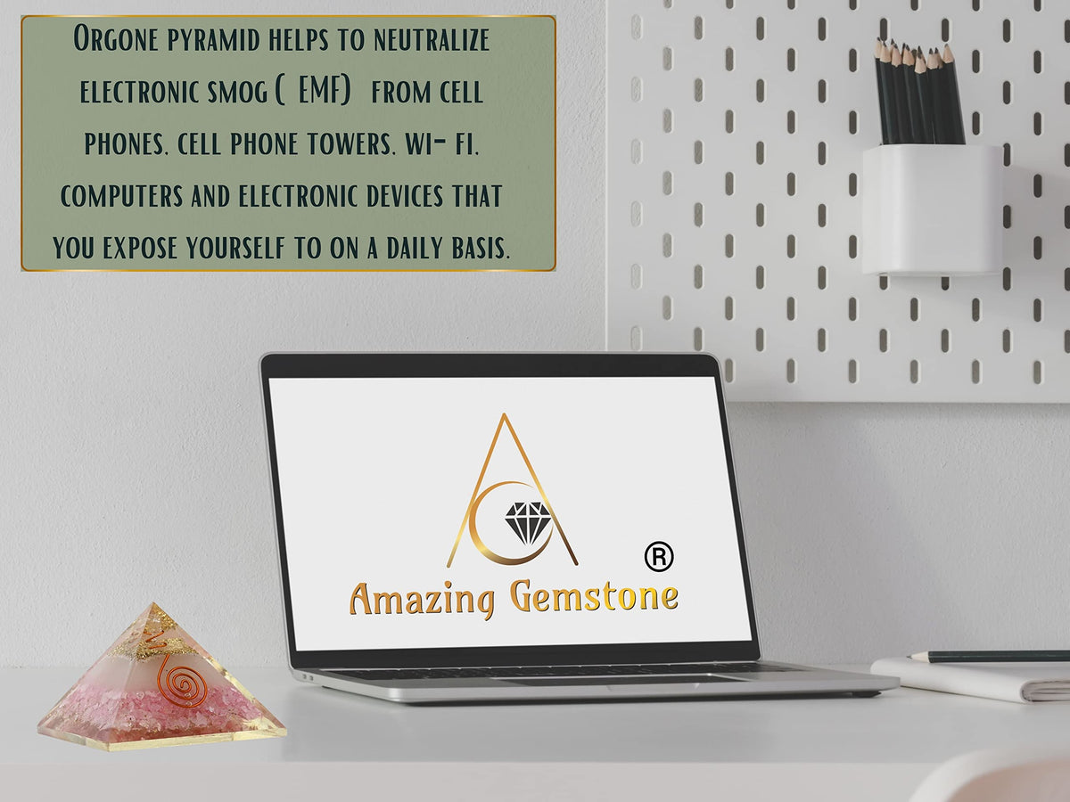 Large Orgone Pyramid | Glow in Dark Rose Quartz Pyramid Crystal | Orgonite Pyramid | Organ Pyramids Positive Energy Healing