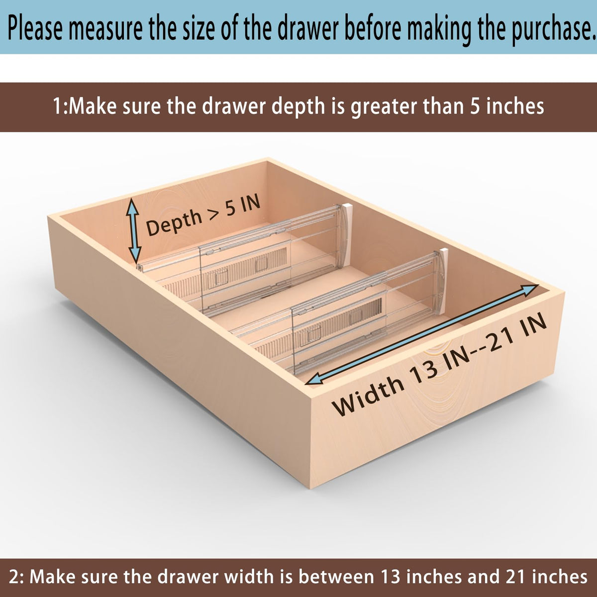 SPEREELER 8 Pack Adjustable Drawer Dividers for Clothes,5" High Expandable From 13-21" Clear Drawer Organizers, PC Plastic Separators for Dresser/Bedroom/Bathroom/Kitchen/Office Storage