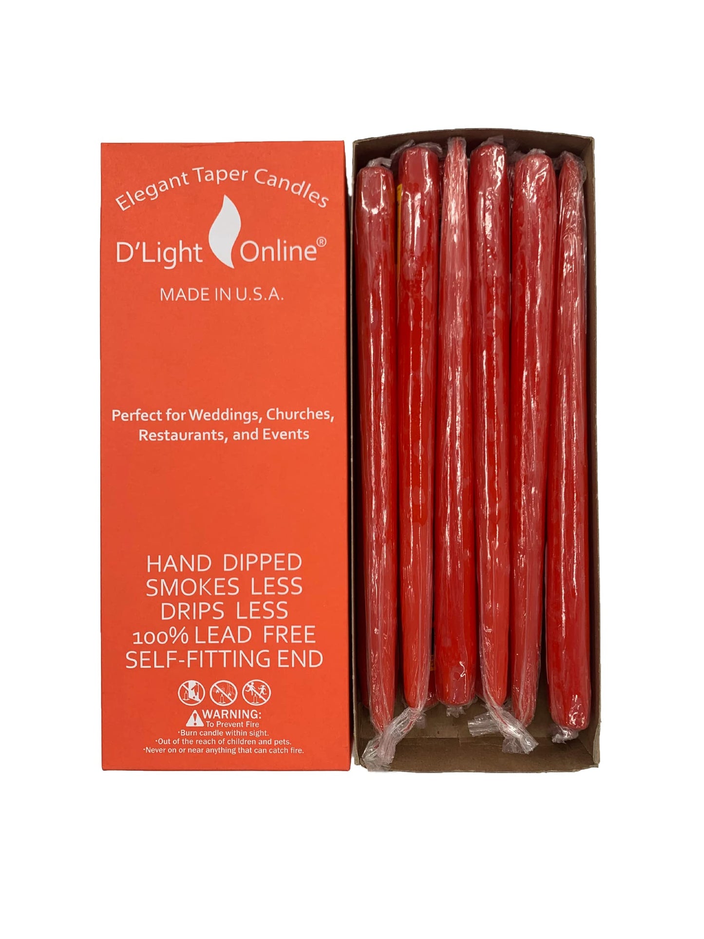 D'light Online Bittersweet Red Orange Elegant 12" Taper Premium Quality Candles, Unscented, Hand-Dipped Tapered Candles, Dripless and Smokeless - Set of 12 Individually Wrapped (12 Inch, Bittersweet)