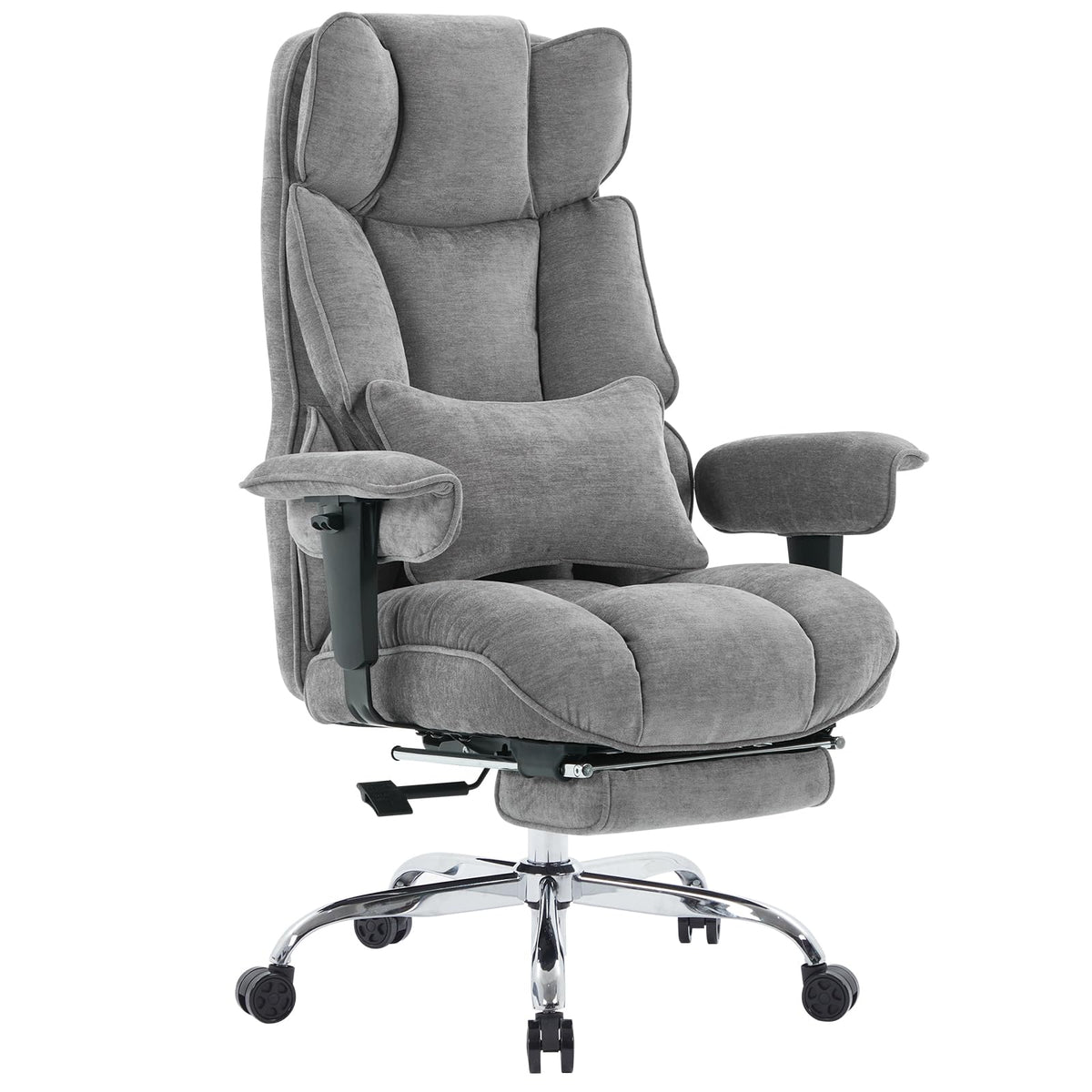 Efomao Executive Office Chair, Soft-Cushioned Computer Chair with Foot Rest, Fabric Home Office Desk Chairs, Big and Tall Office Chairs, Grey