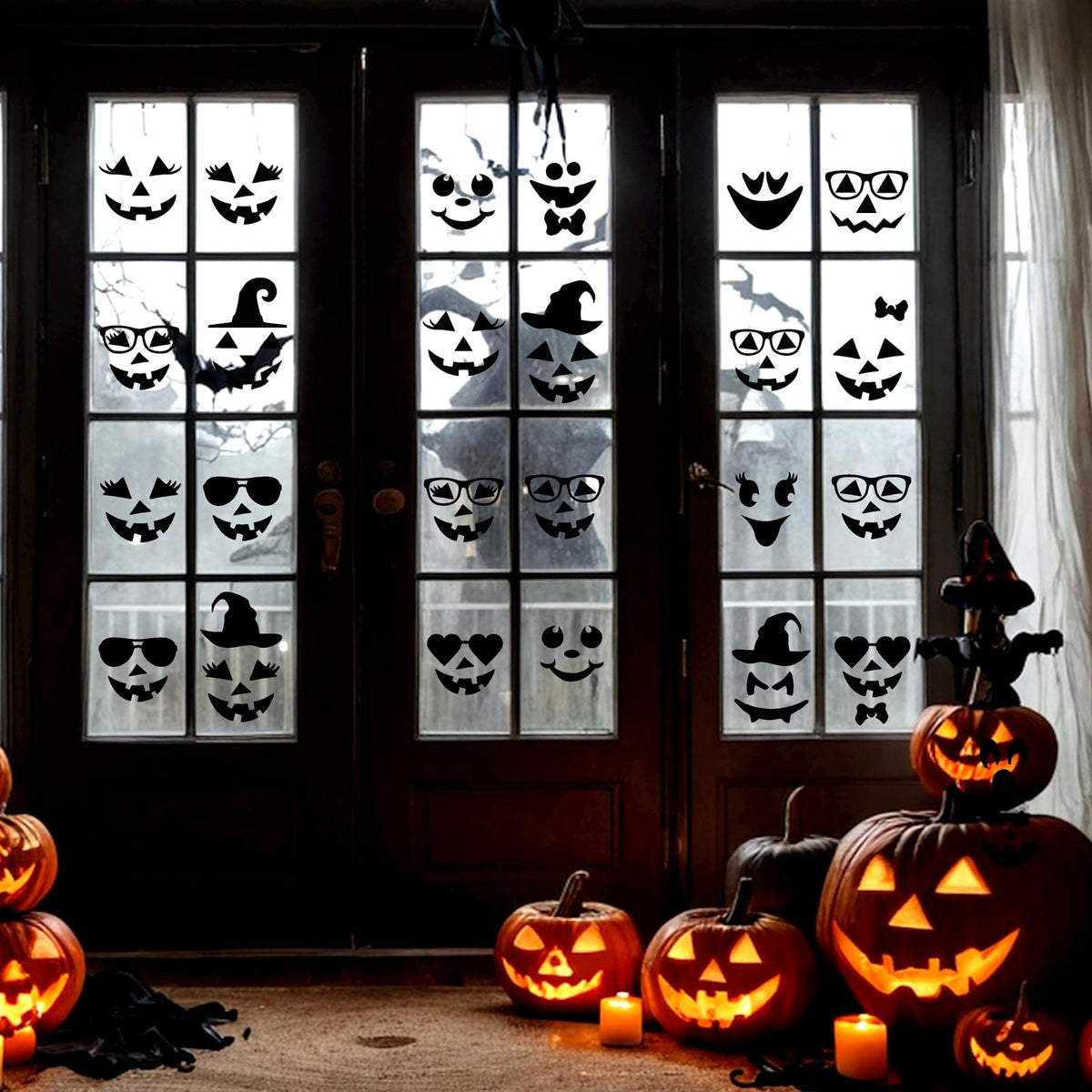 Halloween Face Stickers for Crafts Pumpkin Decorating Stickers for Pumpkins Glass Jars Halloween Vinyl Faces Decals Cute Ornaments Decals Funny Faces Crafts for Party Supplies Decorations