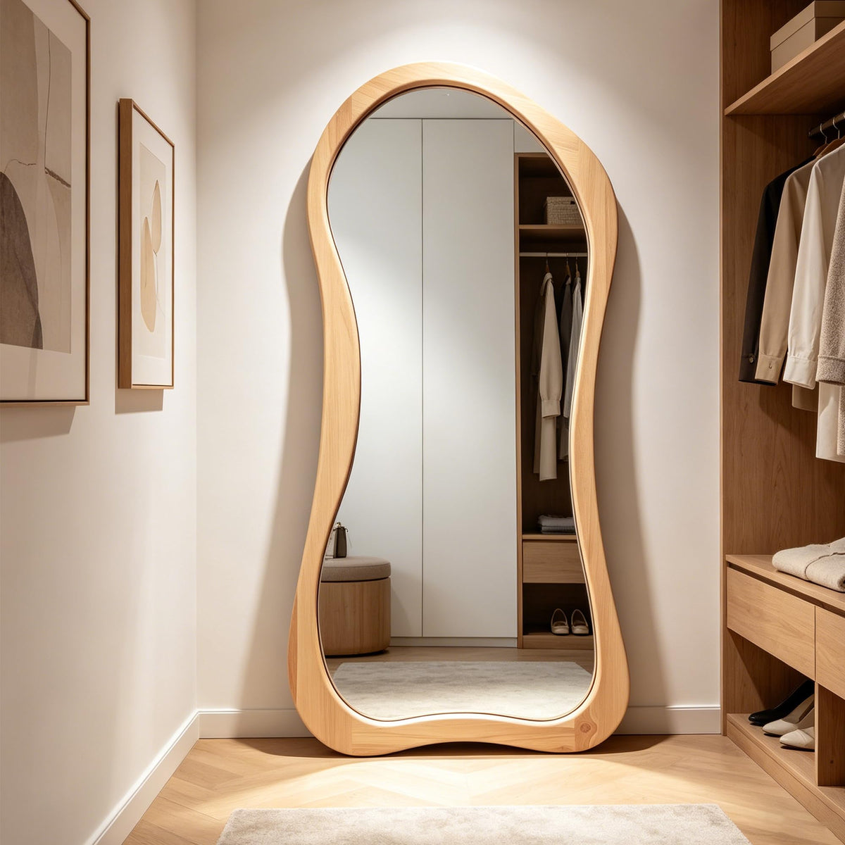 DAOYIJIAJU Large Irregular Mirror, 67"x31.5" Asymmetrical Full Body Mirrors with Solid Wood Frame, Premium Organic Aesthetic Floor Mirror for Living Room Entryway Hallway Cloakroom, Leaning/Hanging