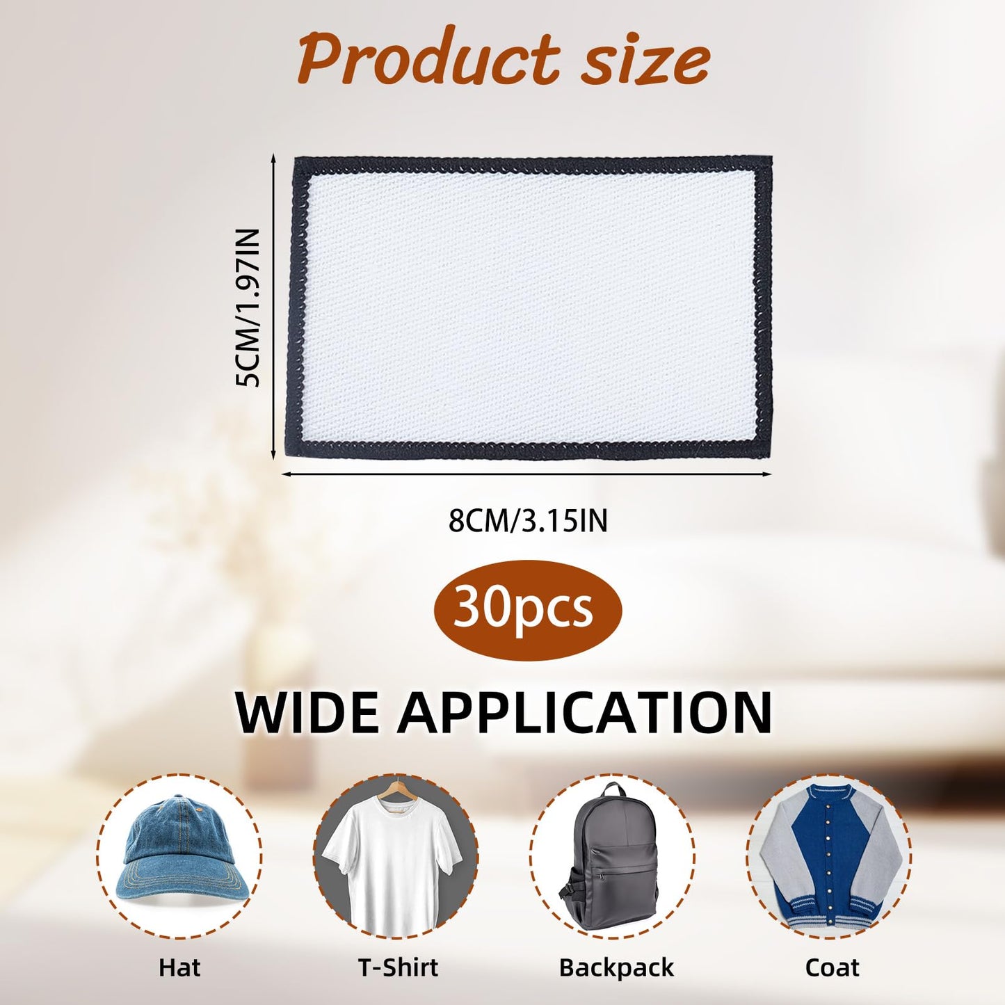 letsinstyle 30 Pcs Sublimation Patches, 1.9 x 3.1 Inch Flat Black Border Embroidery Patch, Rectangle Iron on Repair Decorative Blanks Patches for Caps Clothes Shoes Bags Backpacks Uniforms