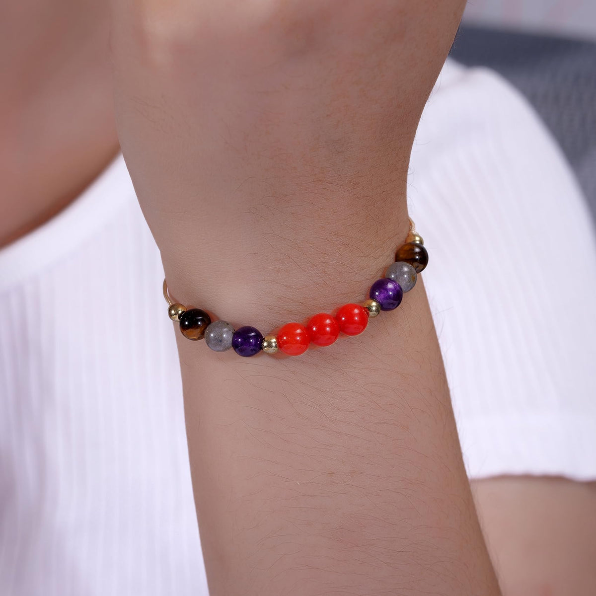 Kvekstio Inner Strength Crystal Bracelet, Natural Healing Stones Adjustable Braided Rope Gift for Confidence & Stress Relief, Spiritual Meditation Bracelet, Daily Reminder Anxiety Support Gift