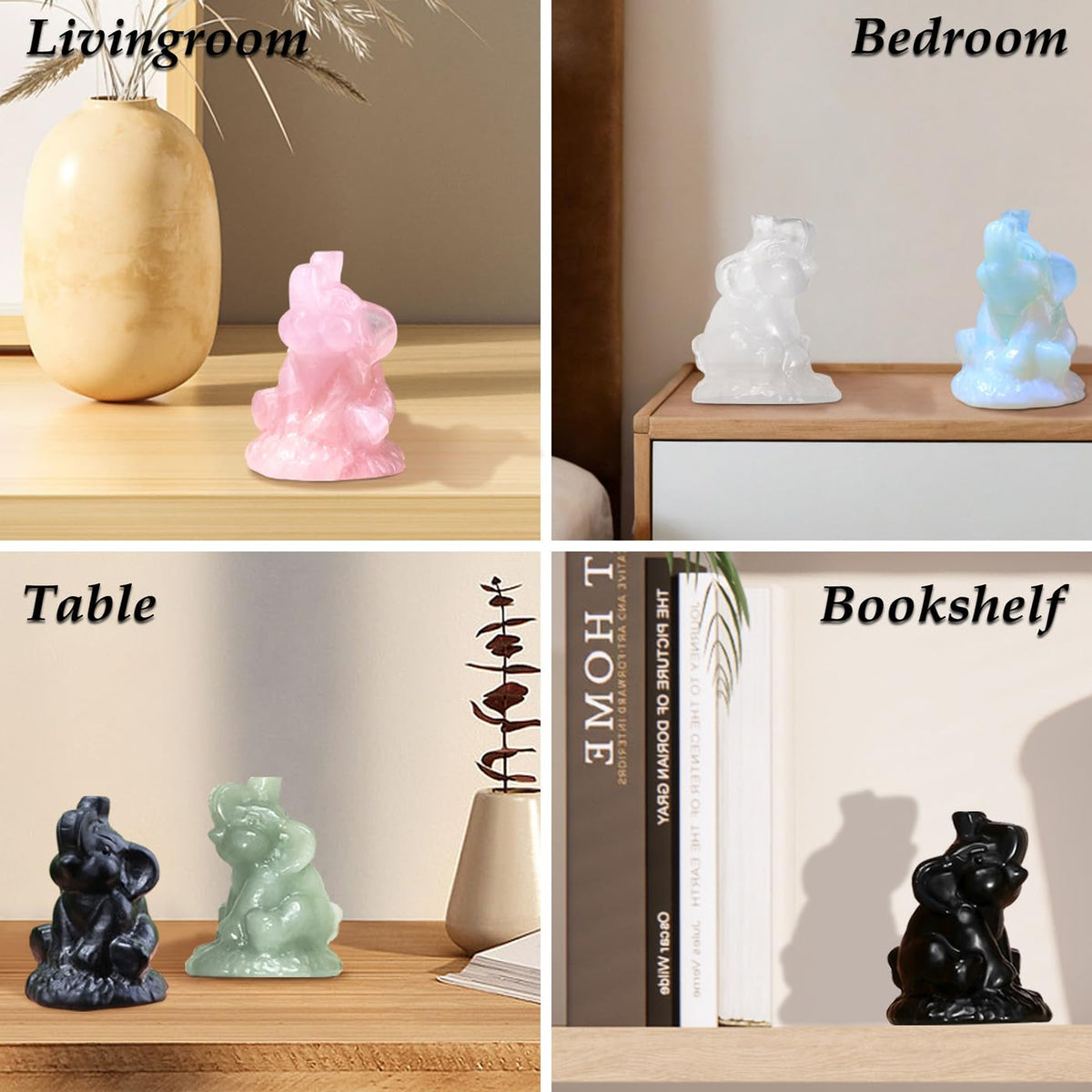 ZHIYUXI 2.2" Crystal Elephant Statue Decor Black Lucky Cute Elephants Figurine Matte Obsidian Crystals Figurine Spiritual Gifts for Women Small Sculpture for Home Office Desk Room Decoration