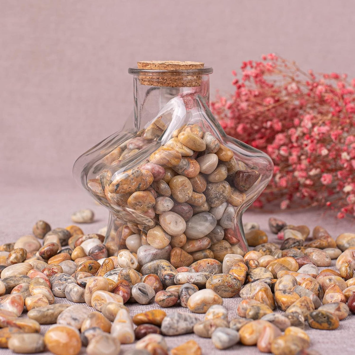 SigMntun Polished Crazy Lace Agate Crystal Stone Set - 72 Pcs, 0.5" 10 oz Handpicked Natural Tumbled Gemstones Rocks, Pebbles for Reiki, Chakra, Healing, Home Decor