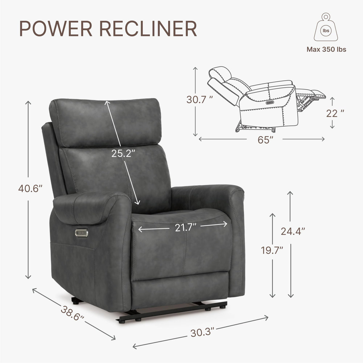 KISLOT Leather Recliner Chair for Adults Wall Hugger RV Recliner with USB Charging Ports Electric Power Reclining Sofa for Living Room Home Theater Seating Bedroom