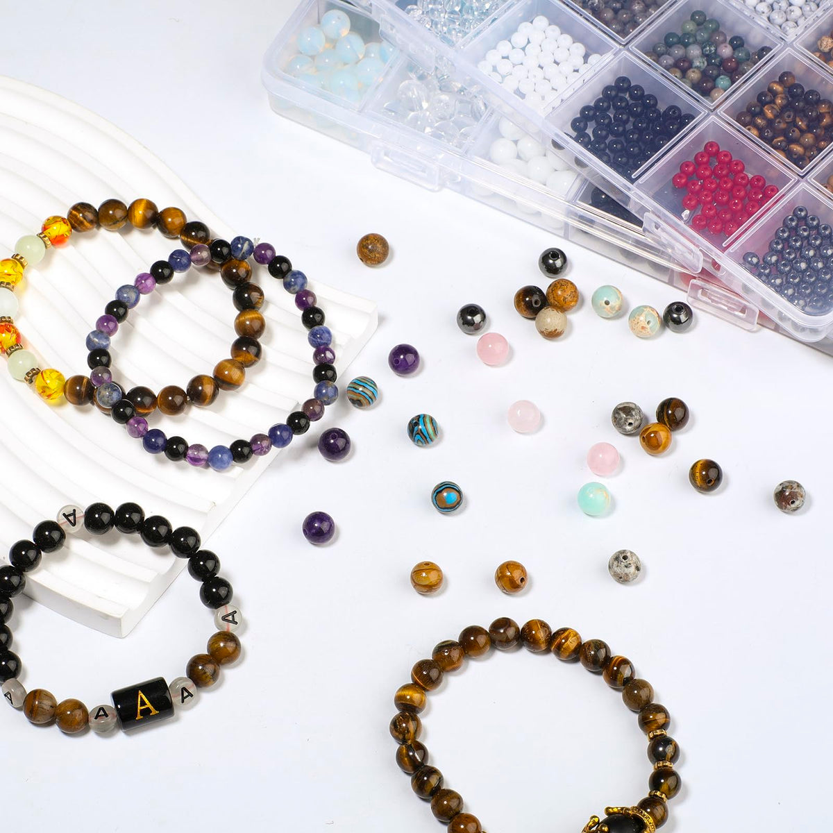 480pcs 8mm Natural Round Stone Beads Gemstone Crystal Loose Beads Smooth Bead for Bracelet Necklace Earring Jewelry Making Kit