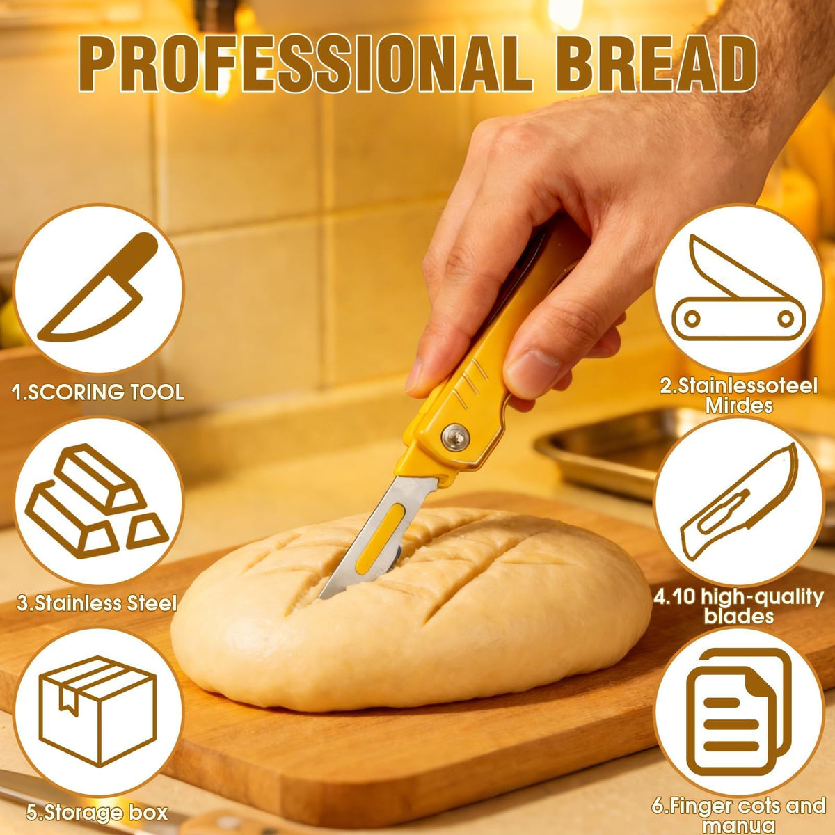 Muomdid 2-Piece Folding Bread Lame Set with 20 Sharp Carbon Steel Blades, Sturdy Box & Protective Accessories - Perfect for Sourdough Scoring & Artisan Bread Baking (Silver & Gold)