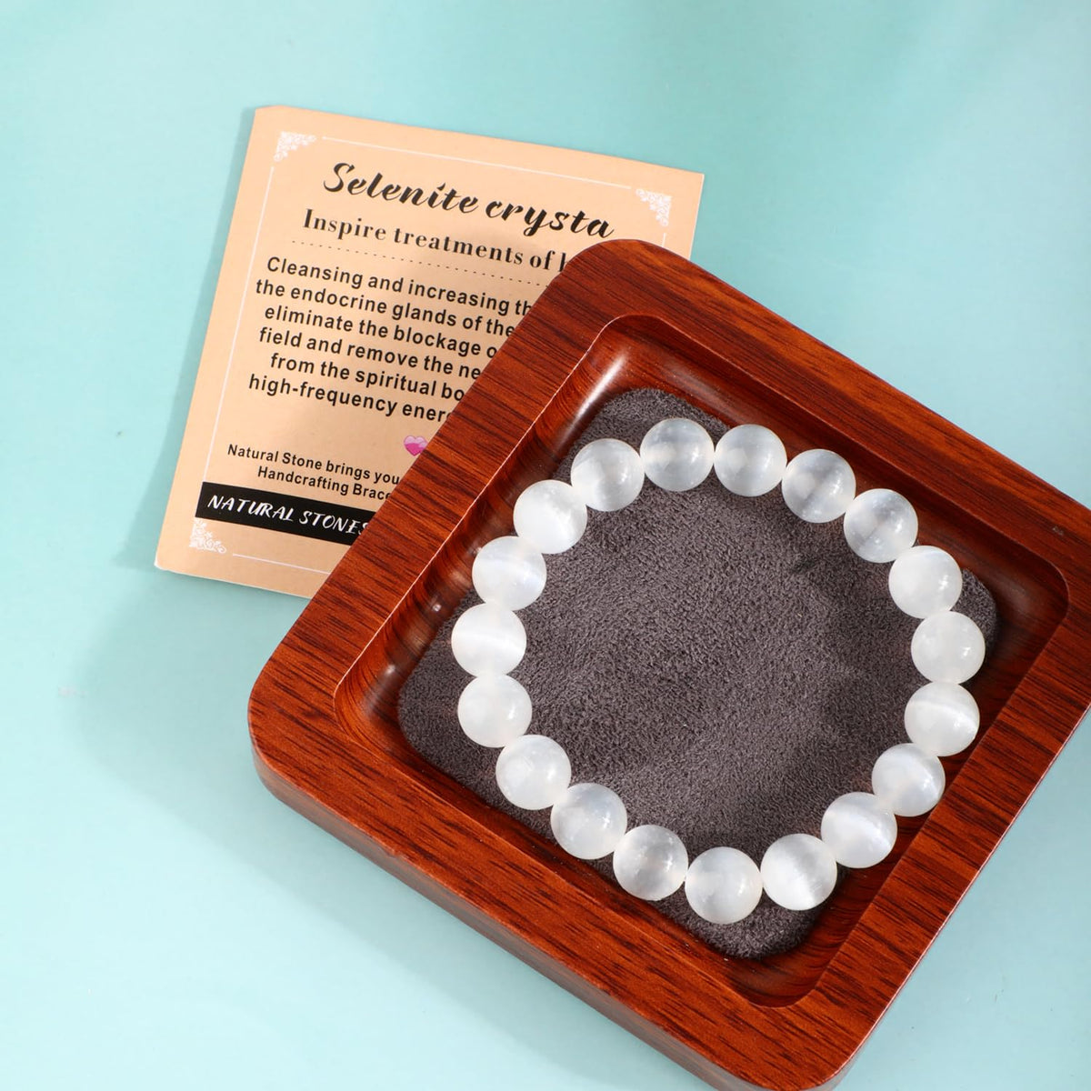 AD Beads 10mm Handmade Selenite crystal Elastic Bracelet – Natural Gemstone for Inspire treatments of body – Meditation, Yoga, Healing and Energy Gift for Men Women