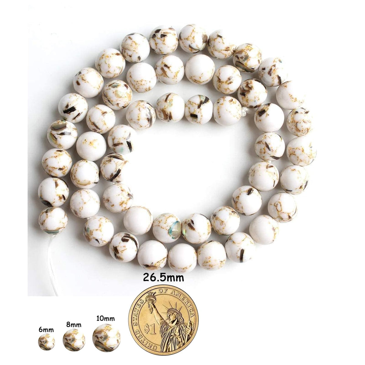 Yochus 45pcs White Shell Turquoise Beads，8mm Natural Stone Round Loose Beads for Jewelry Making Earring Necklace DIY Crafts